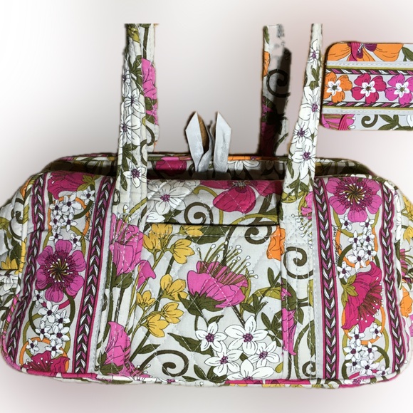 VERA BRADLEY RETIRED RARE Tea Garden Shoulder Bag w/ Card Holder Set EUC - Picture 2 of 14